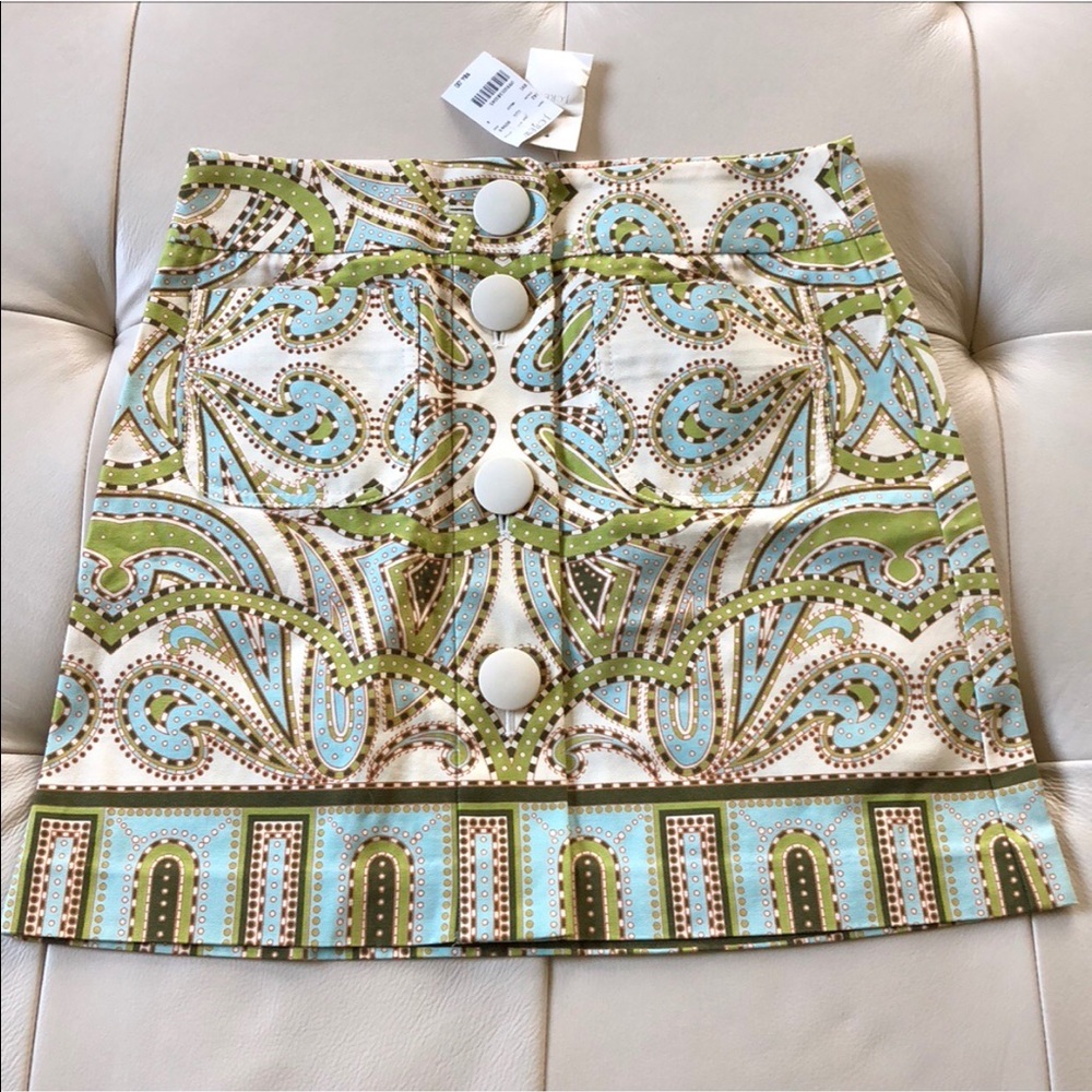 NWT J.Crew Trastevere Paisley Button Front Mini Skirt Size 4 Resort Coastal